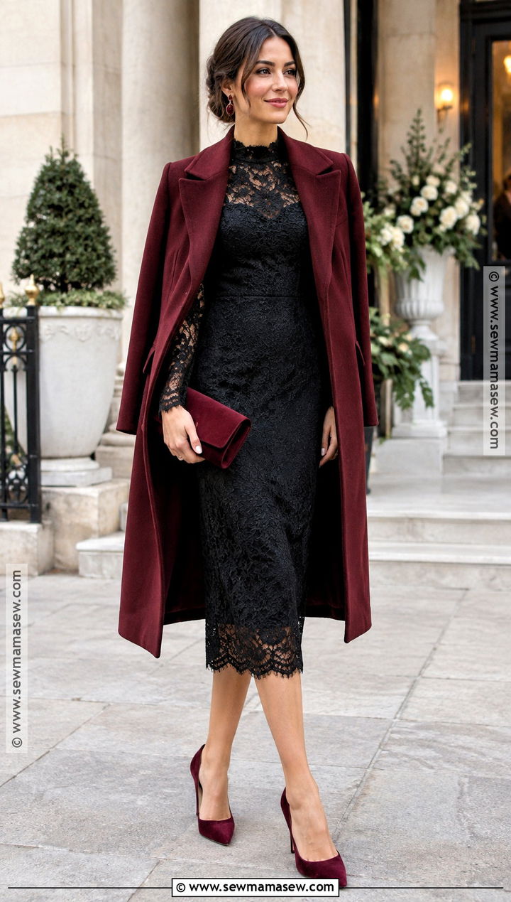 Black Lace Midi Dress For A November Wedding - 25 november wedding guest outfits