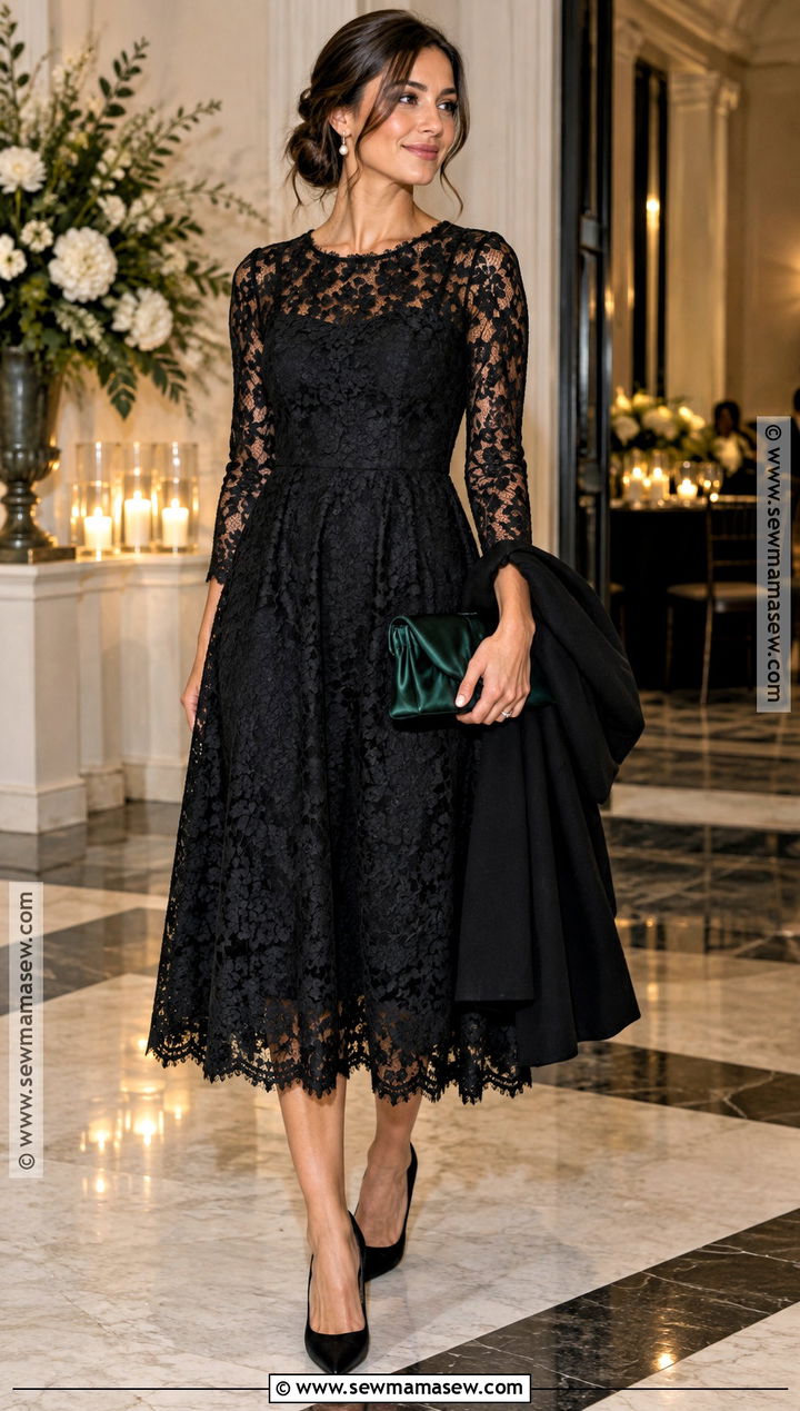 Black Lace Midi Dress Outfit - 15 dresses for fall wedding