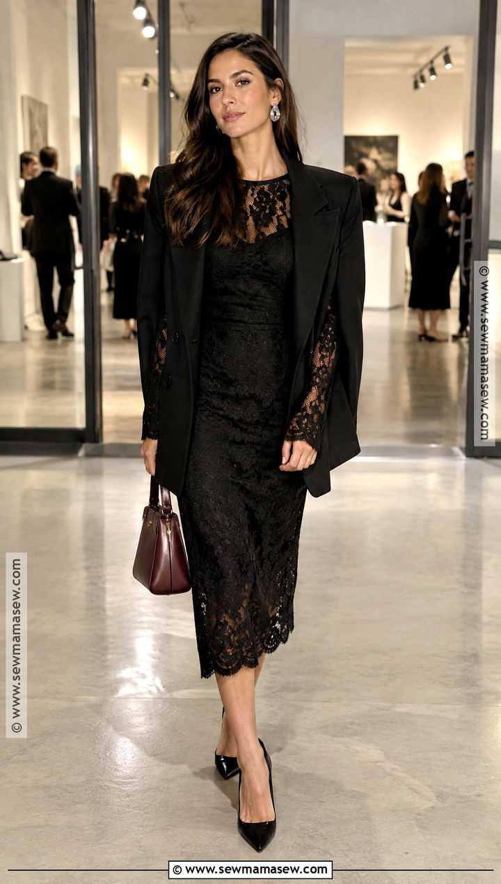 Black Lace Midi Dress With Blazer - 25 autumn dresses