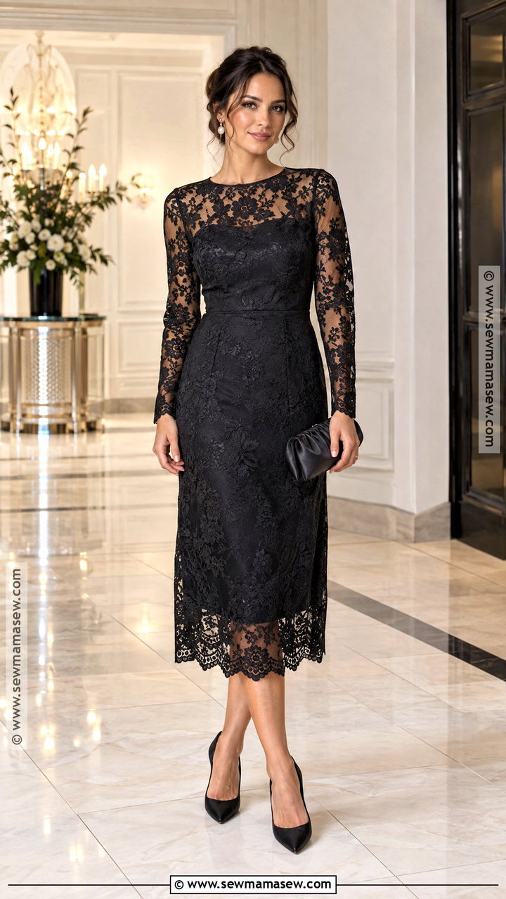 Black Lace Midi Fall Formal Outfit - 20 fall formal outfits for women