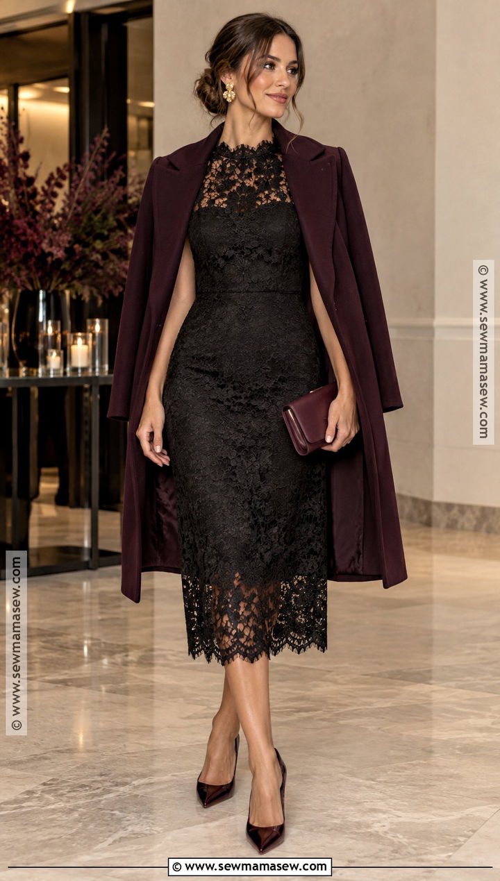Black Lace Midi Fall Wedding Guest Outfit - 15 Fall Wedding Guest Outfit September Ideas