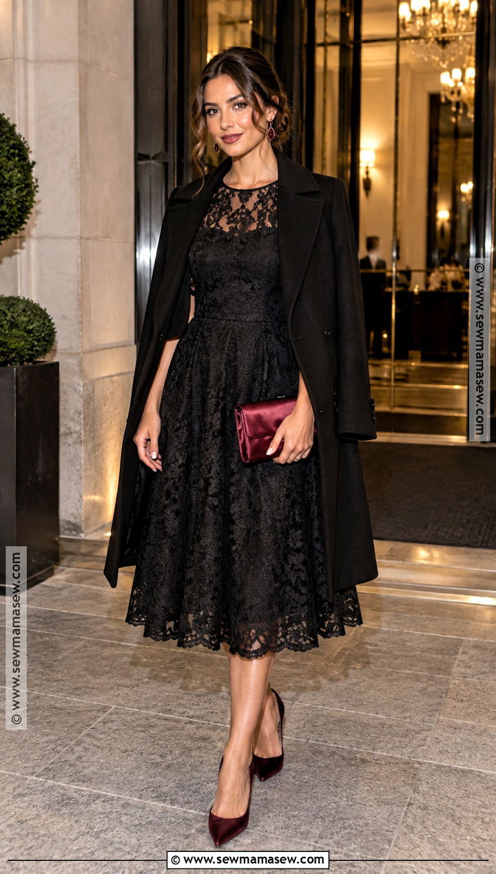 Black Lace Midi Fall Wedding Guest Outfit - 15 outfits for fall wedding guest