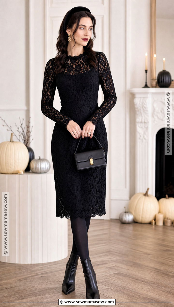Black Lace Midi Halloween Outfit - 50 halloween outfits