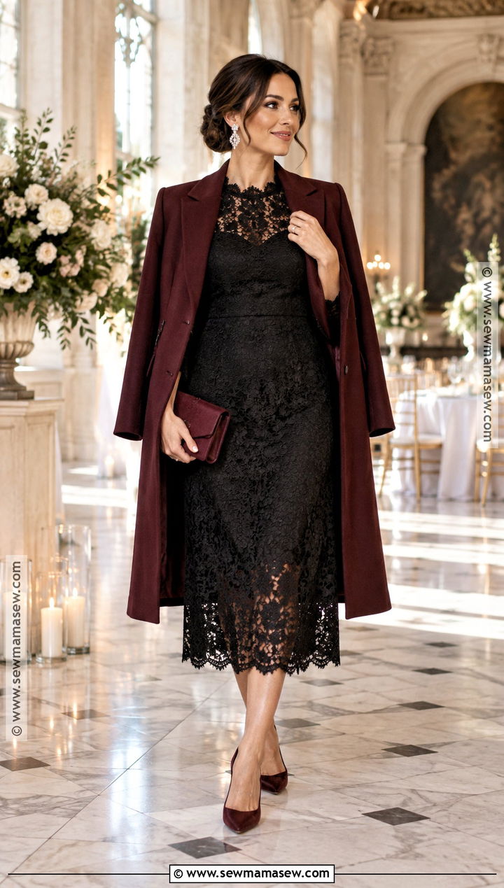 Black Lace Midi October Wedding Outfit - 20 october wedding outfit ideas