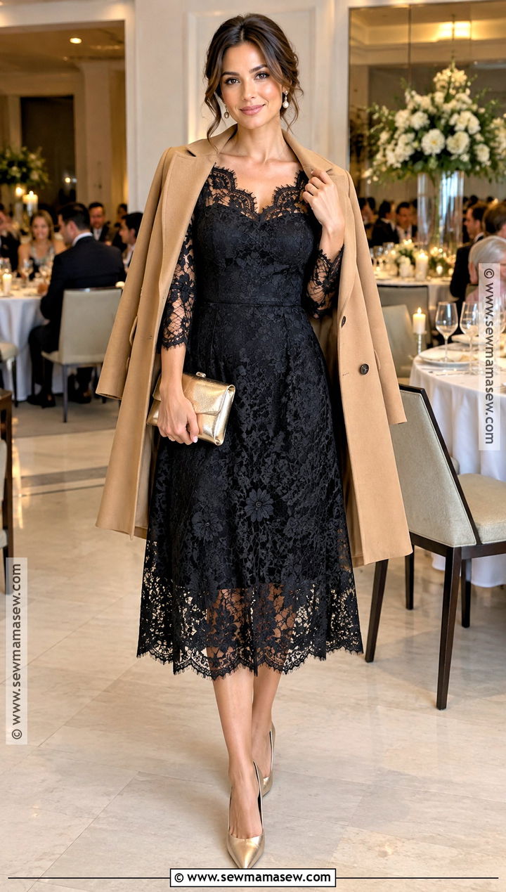 Black Lace Midi Wedding Guest Dress - 25 wedding guest dress autumn ideas