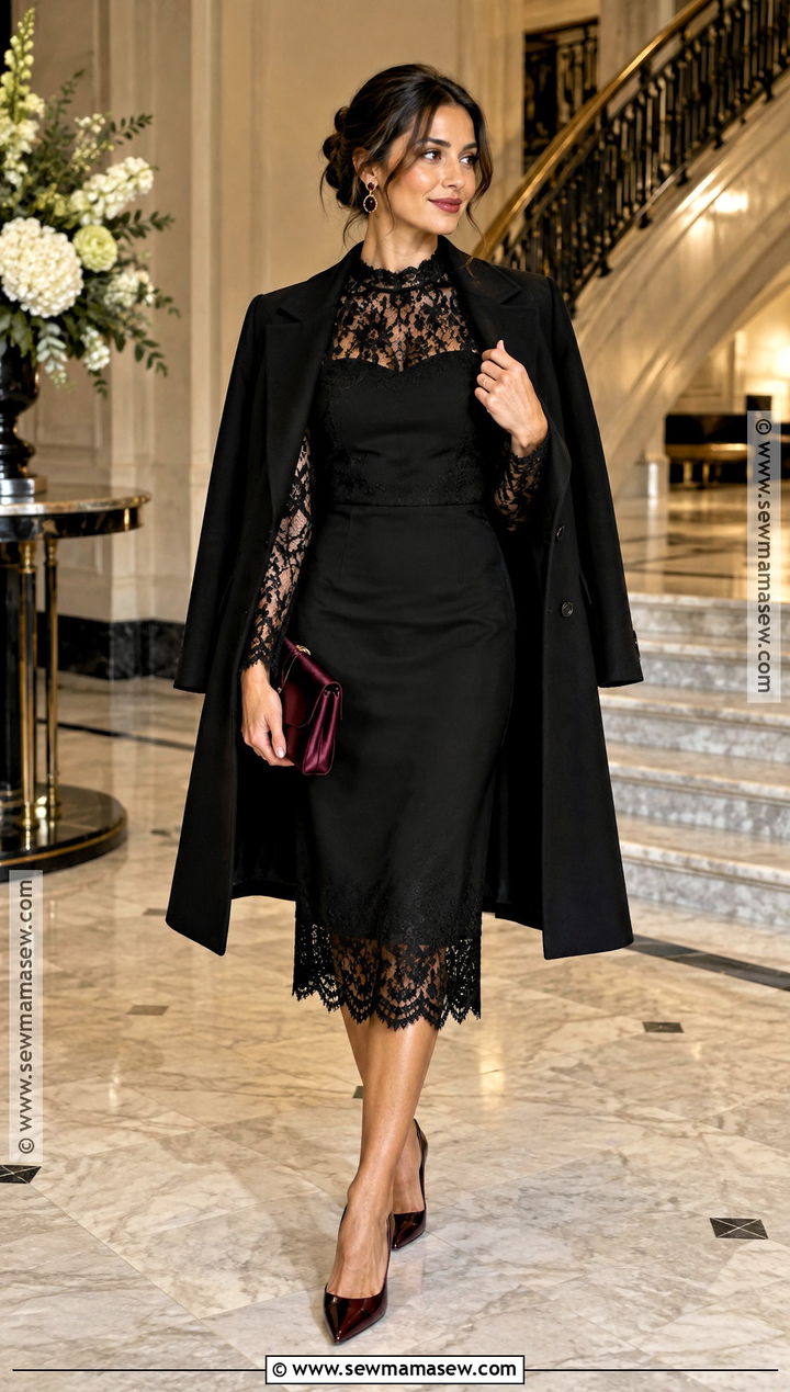 Black Lace Sleeve Fall Wedding Guest Dress - 15 Fall Dresses Wedding Guest