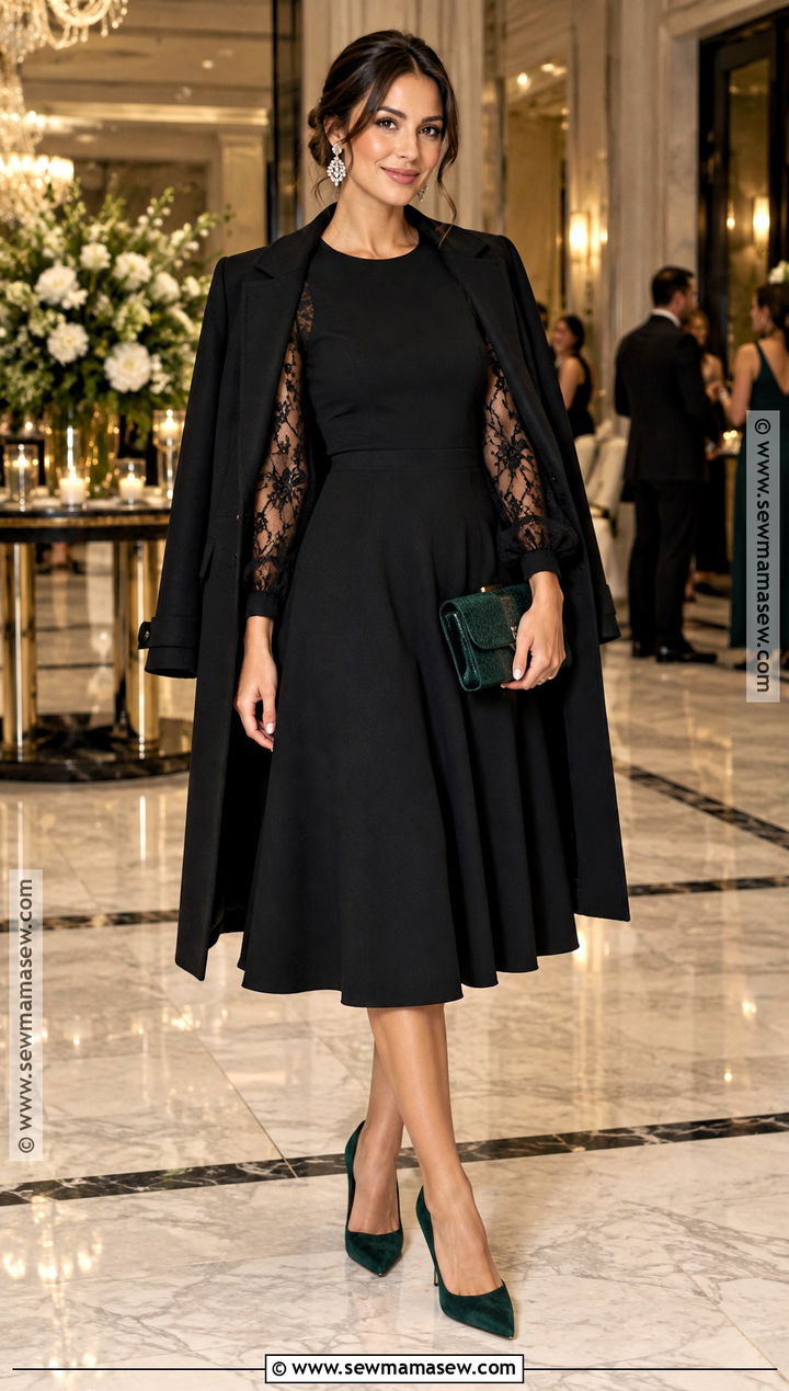 Black Lace Sleeve Fall Wedding Guest Dress - 15 fall wedding guest dress ideas 2026