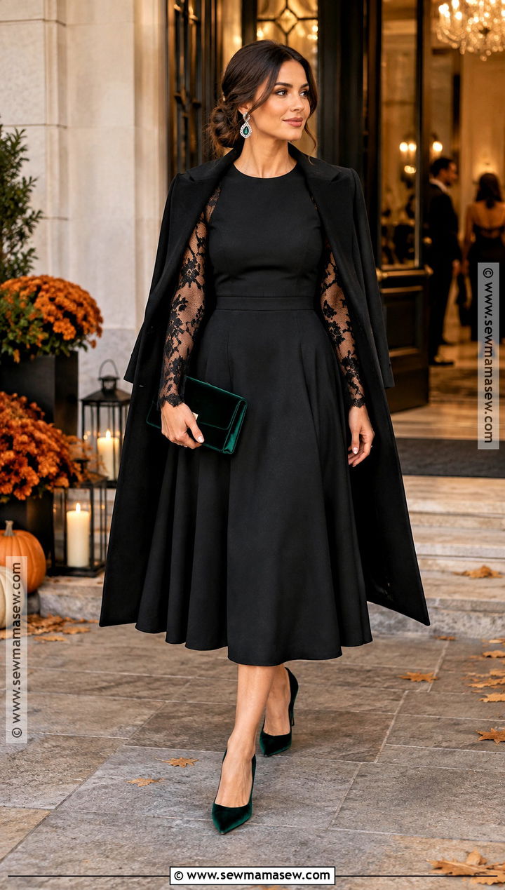 Black Lace Sleeve Fall Wedding Guest Dress - 15 dress to wear to fall wedding ideas