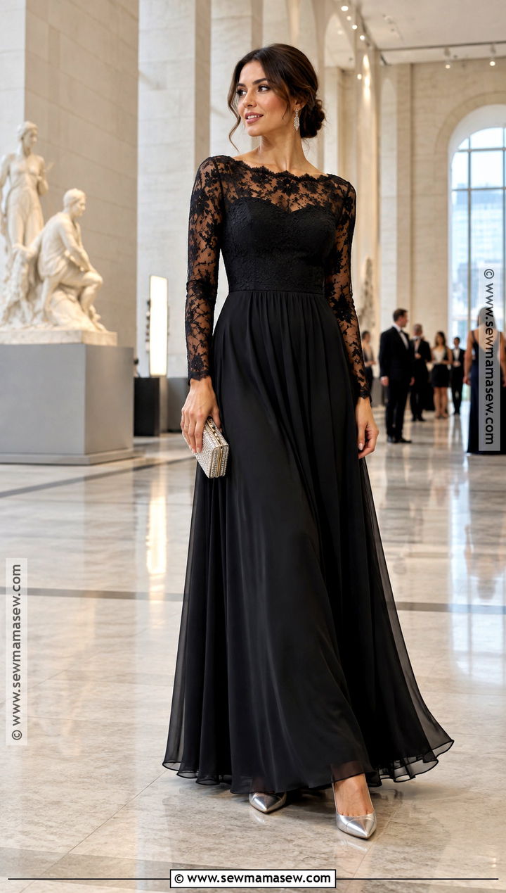 Black Lace Sleeve Maxi Dress - 15 Wedding Guest Maxi Dress Fall Ideas