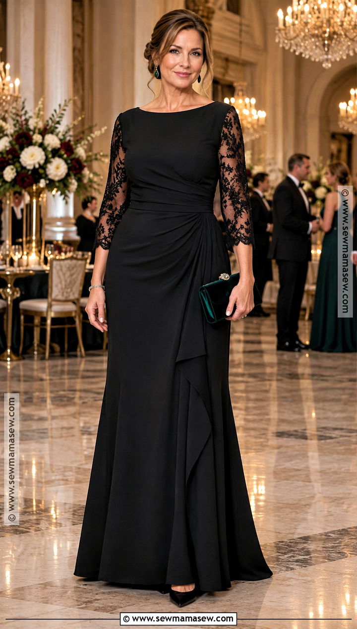 Black Lace Sleeve Mother Of The Groom Gown - 20 mother of the groom dresses over 30 fall