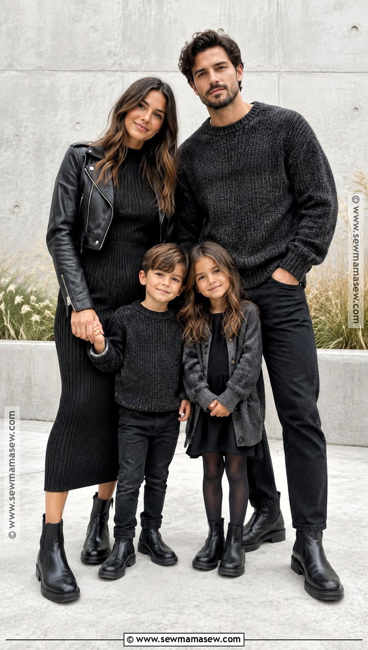 Black Leather And Knit Fall Family Photo Outfit - 15 fall family photos wearing black ideas