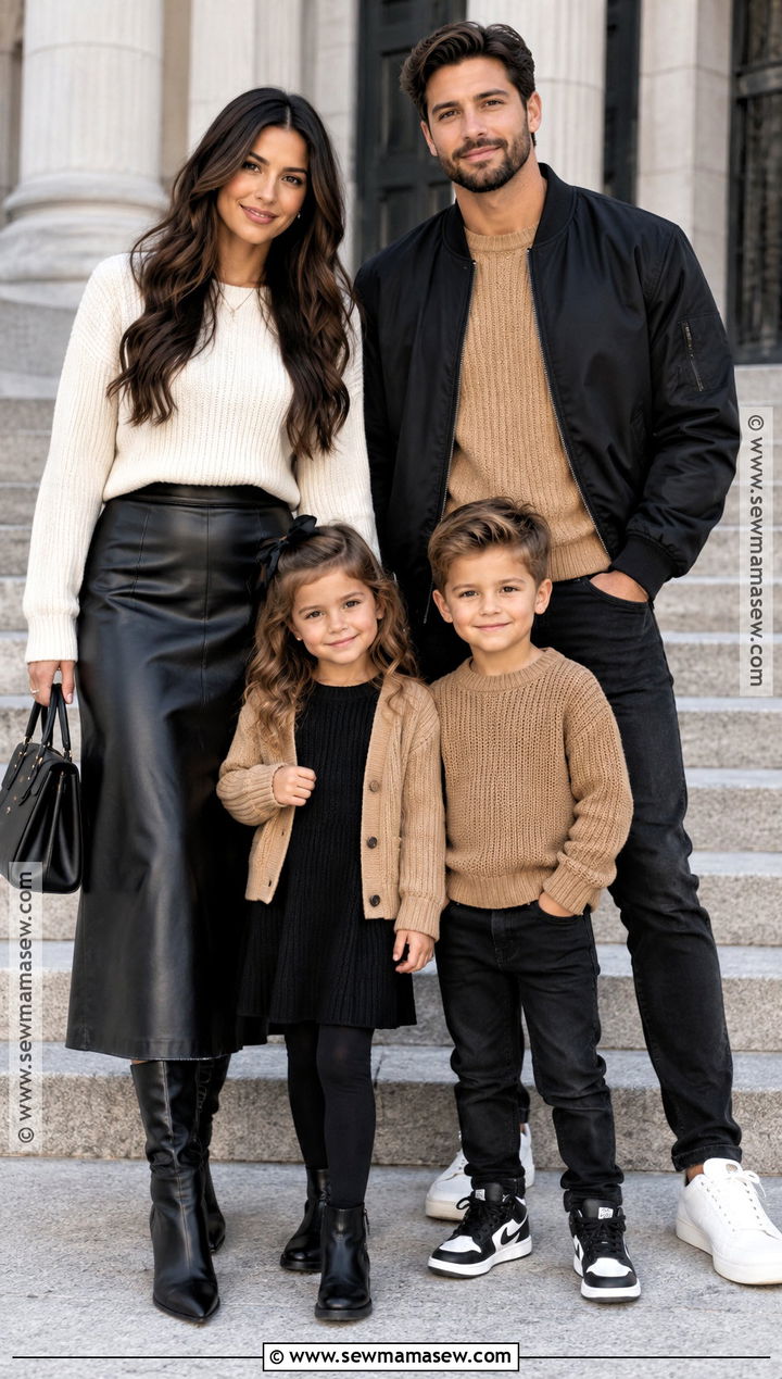 Black Leather And Knit Fall Family Picture Outfits - 15 family picture outfits fall black
