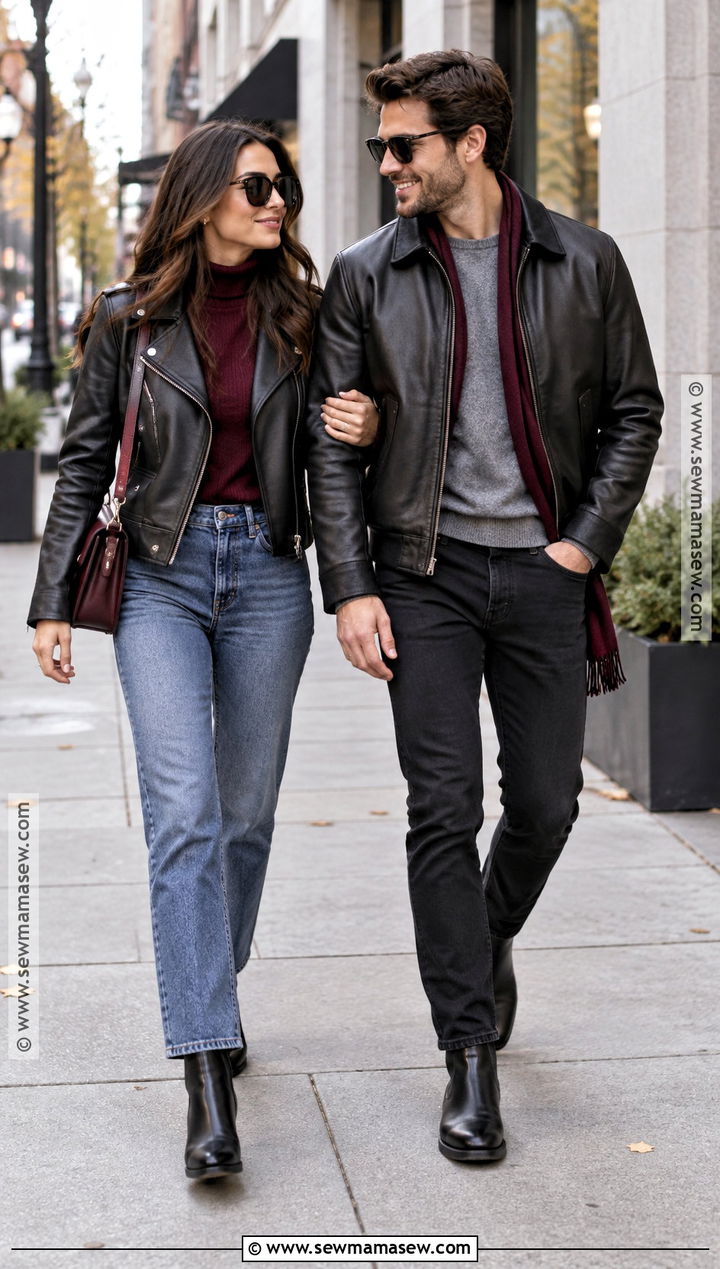 Black Leather Jacket Fall Couples Outfit - 15 cute fall couples outfits