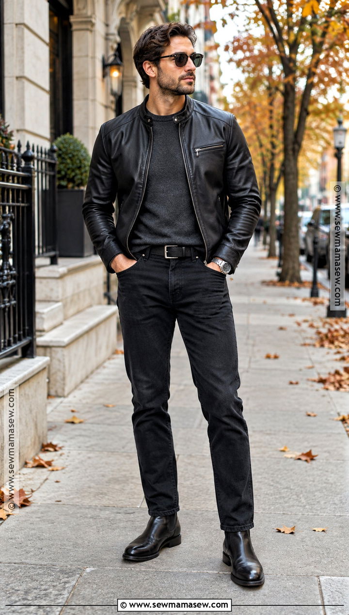 Black Leather Jacket Fall Outfit - 15 fall outfit black ideas for men