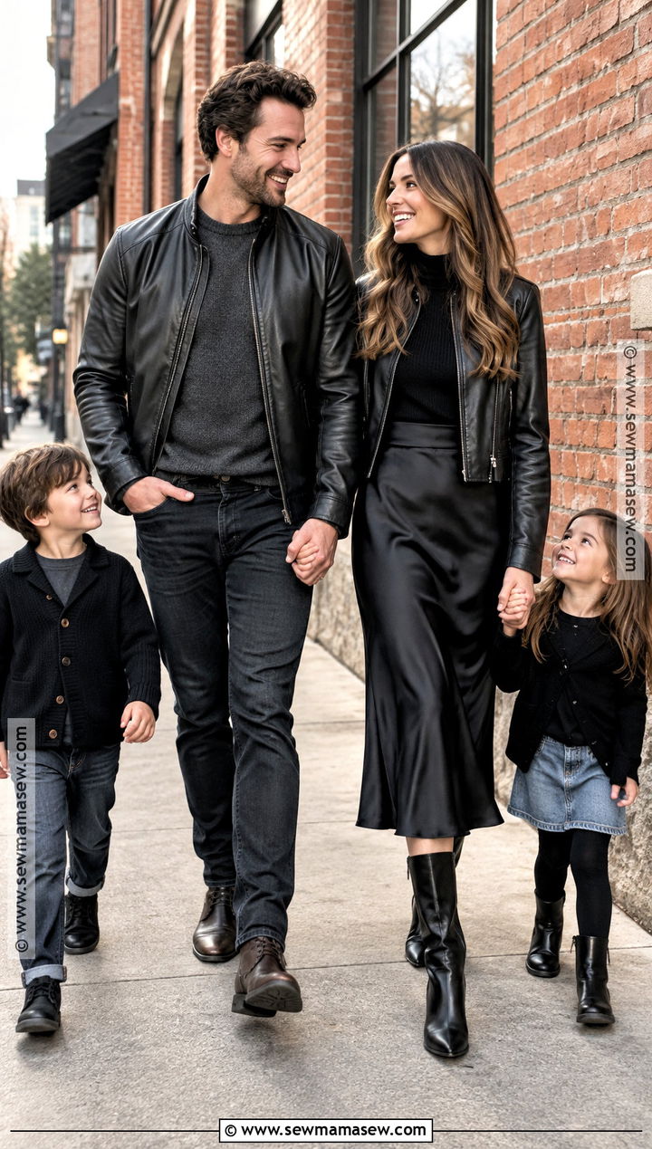 Black Leather Jacket Family Outfits - 15 black outfit fall family pictures ideas