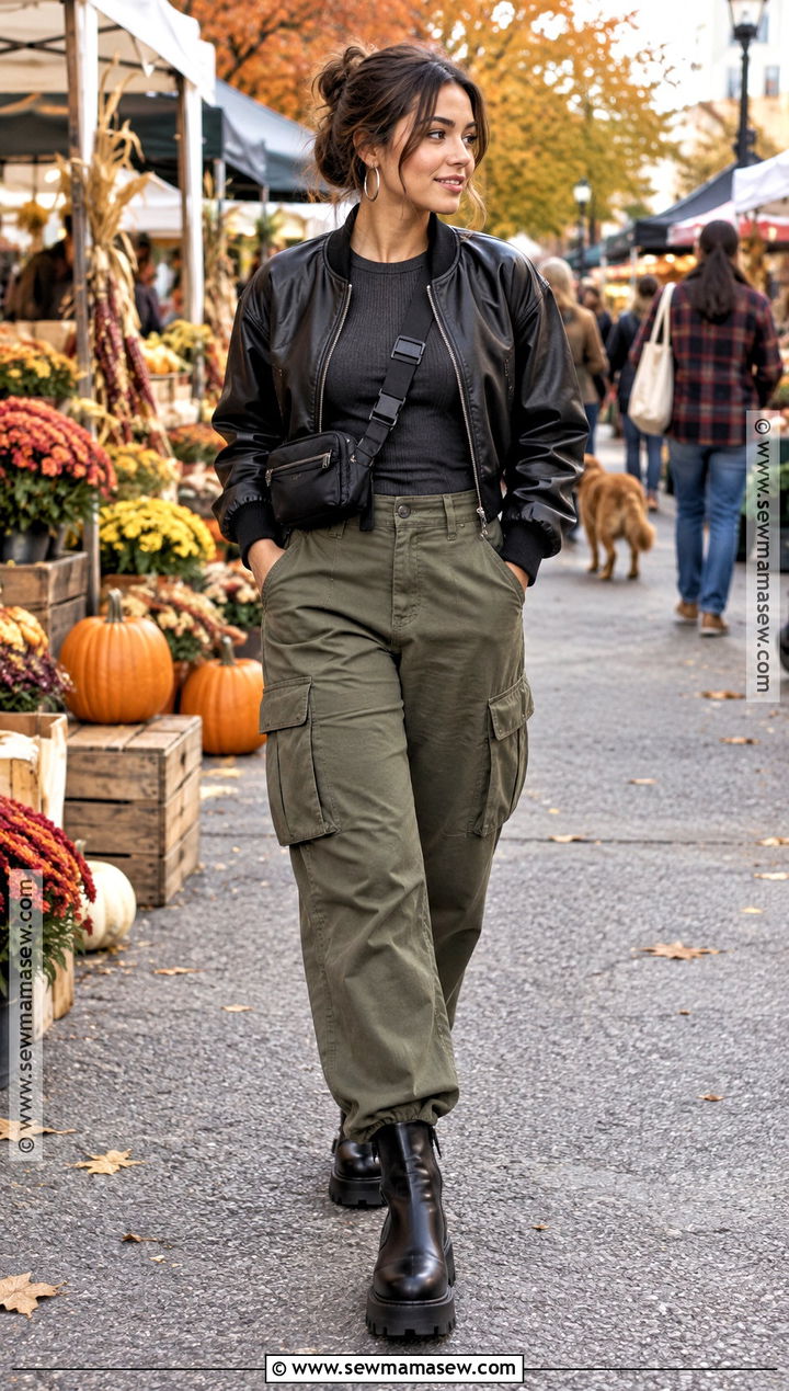 Black Leather Jacket With Cargo Pants And Chunky Boots - 15 black leather jacket fall ideas