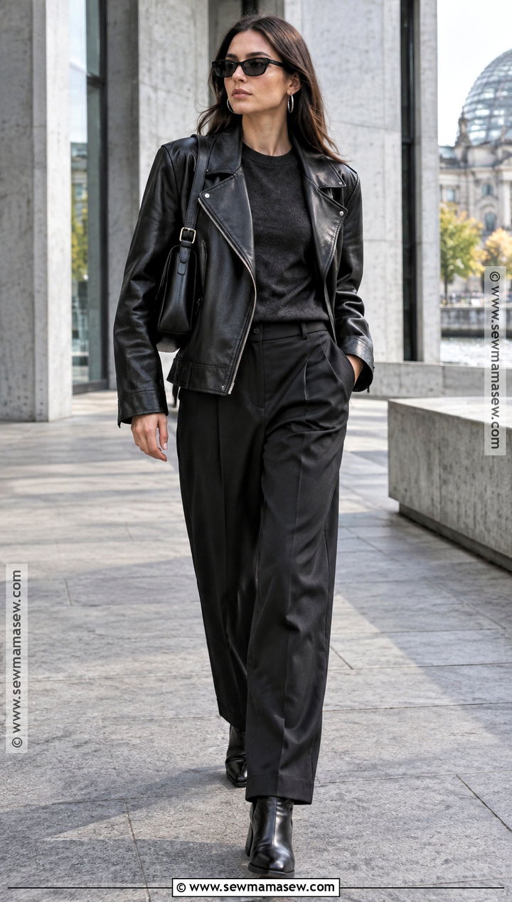 Black Leather Jacket With Trousers And Boots - 15 berlin in september outfit ideas