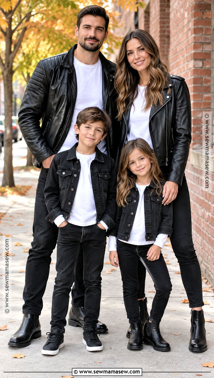 Black Leather Jackets And White Tees - 15 fall family pictures black and white outfits