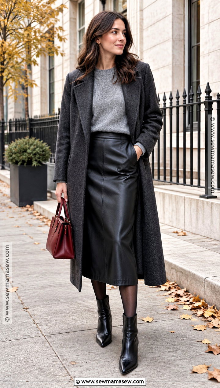 Black Leather Midi Skirt Fall Outfit - 20 fall outfits women skirts