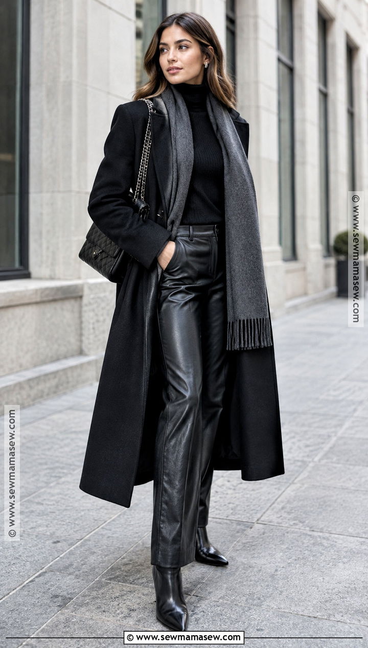Black Leather Pants With Black Turtleneck - 15 black leather pants fall outfit