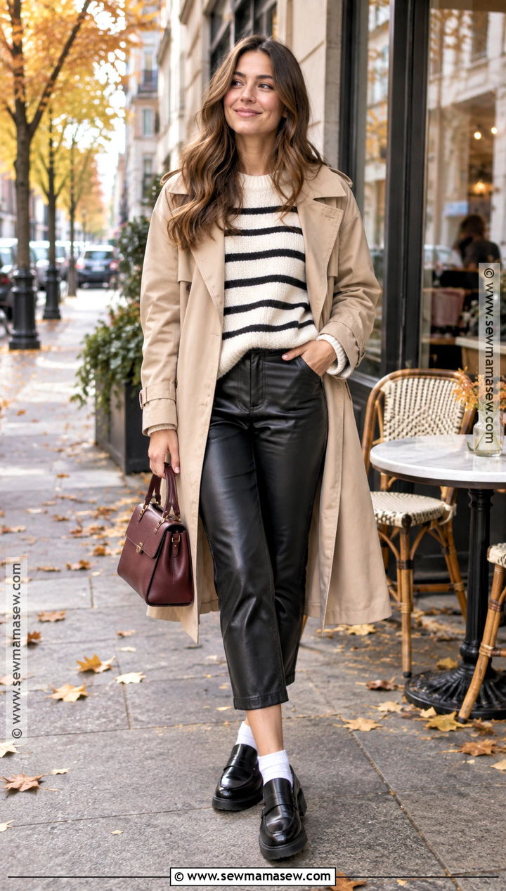 Black Leather Pants With Striped Sweater - 15 black leather pants fall outfit