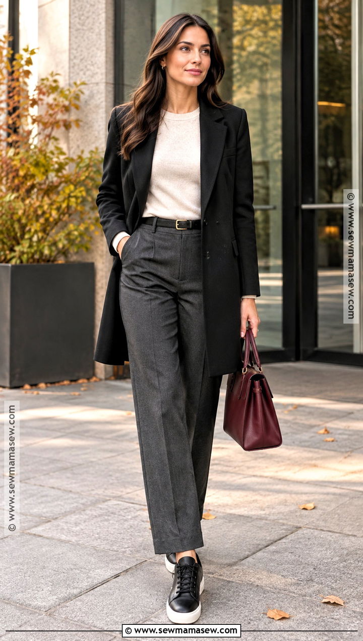 Black Leather Sneakers With Tailored Trousers - 15 Fall Sneakers 2026 for Women