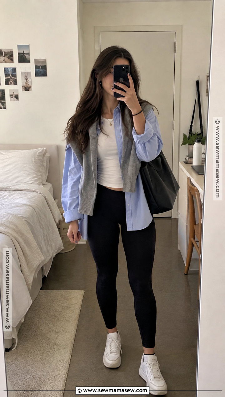 Black Leggings And Oversized Button Down Back To School Outfit - 15 Back To School Outfits And Where From