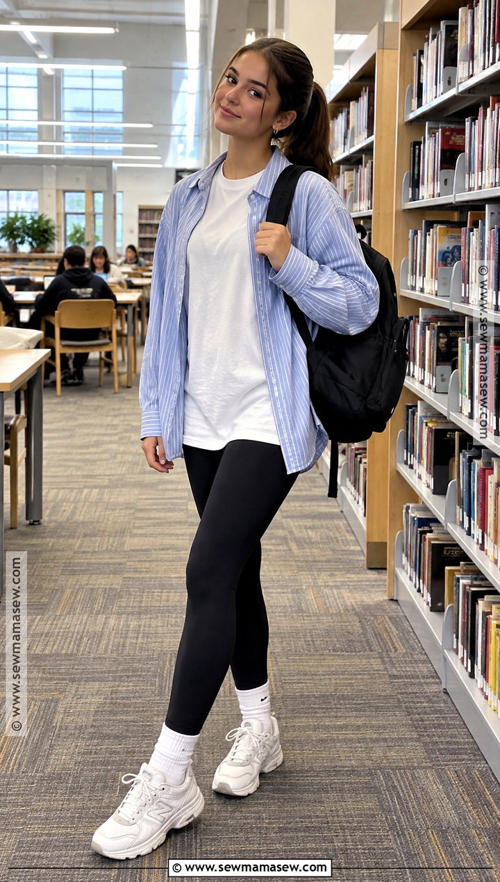 Black Leggings And Oversized Shirt High School Outfit - 25 back to school outfits highschool