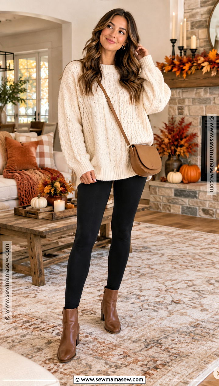 Black Leggings And Oversized Sweater Thanksgiving Outfit - 20 comfy thanksgiving outfit leggings