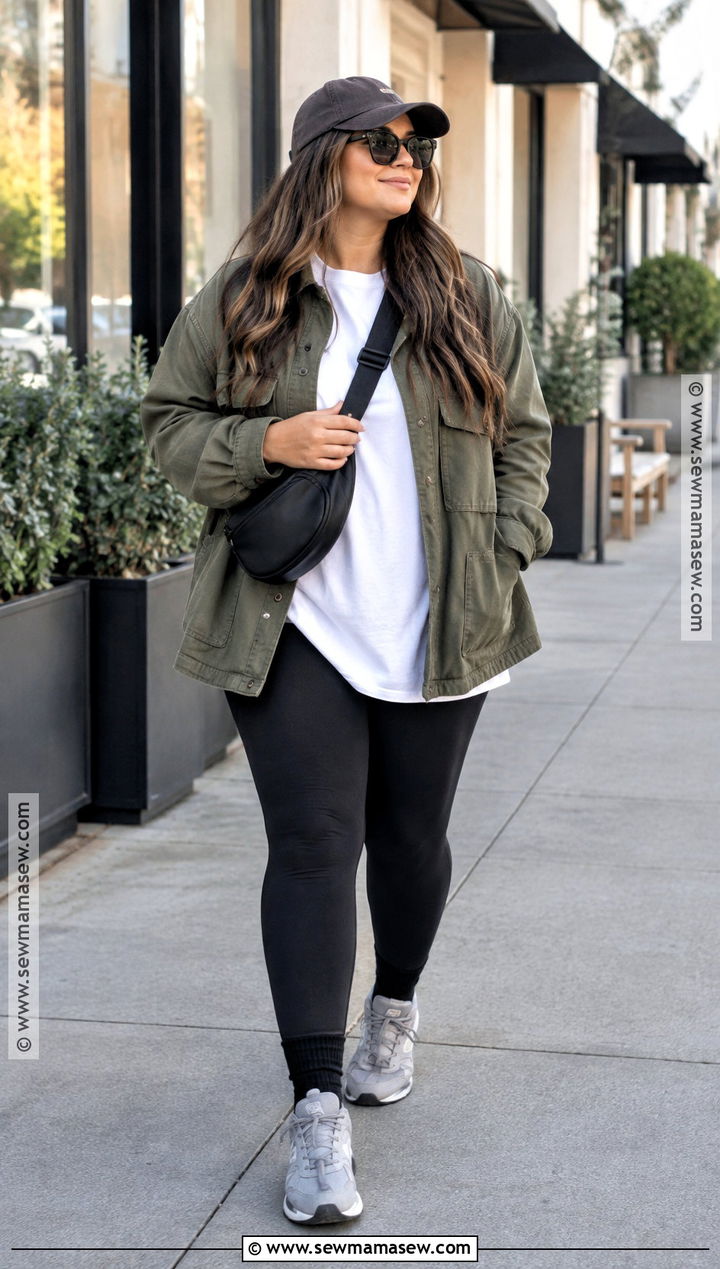 Black Leggings Fall Outfit With Running Sneakers - 20 Fall Outfit With Sneakers