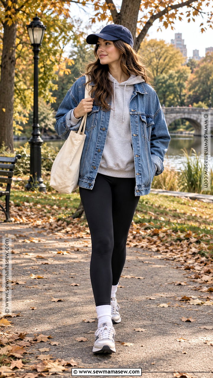 Black Leggings With Denim Jacket And Hoodie - 20 leggings fall outfit casual