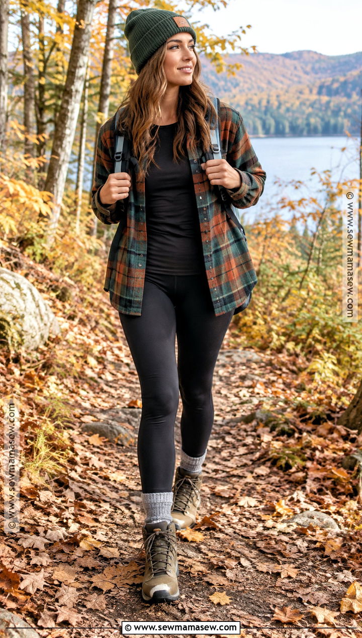 Black Leggings With Flannel Shirt And Hiking Boots - 25 black leggings outfit fall