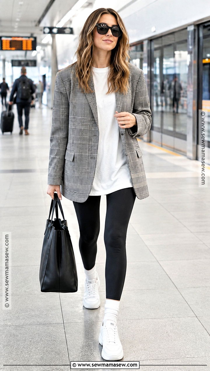 Black Leggings With Oversized Blazer And Sneakers - 20 black pants fall outfit
