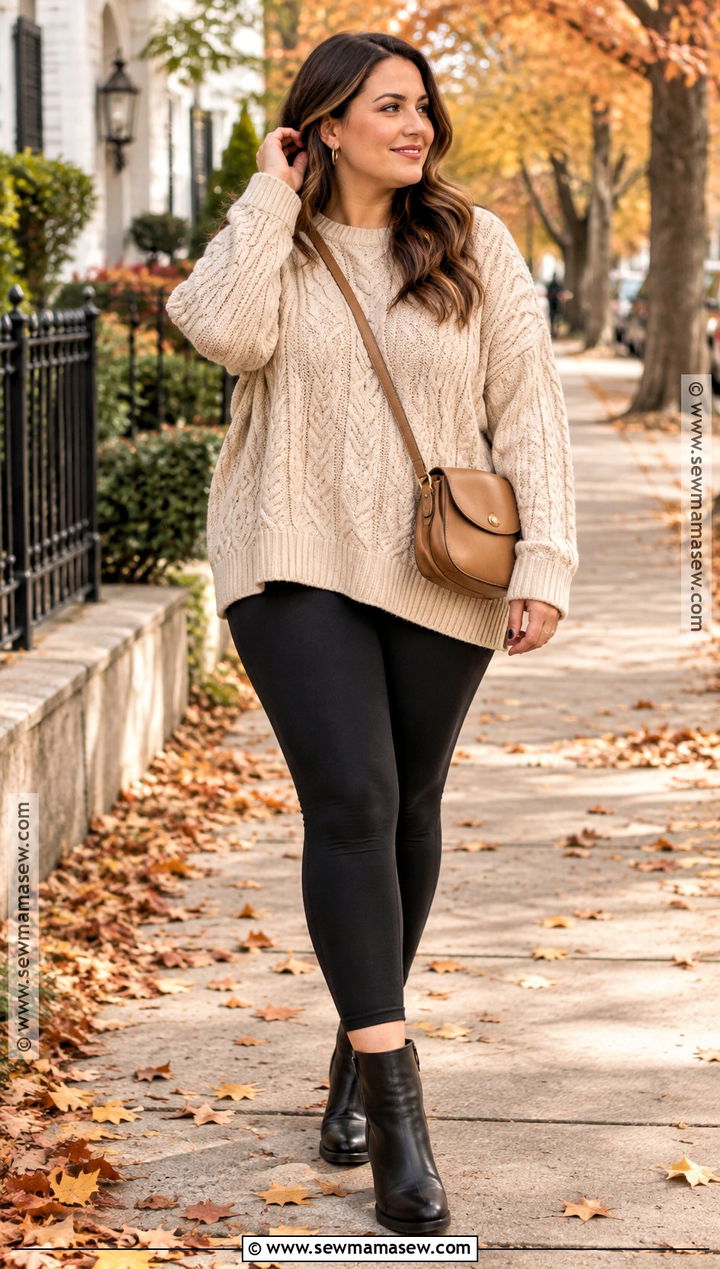 Black Leggings With Oversized Sweater And Ankle Boots - 25 leggings fall outfit