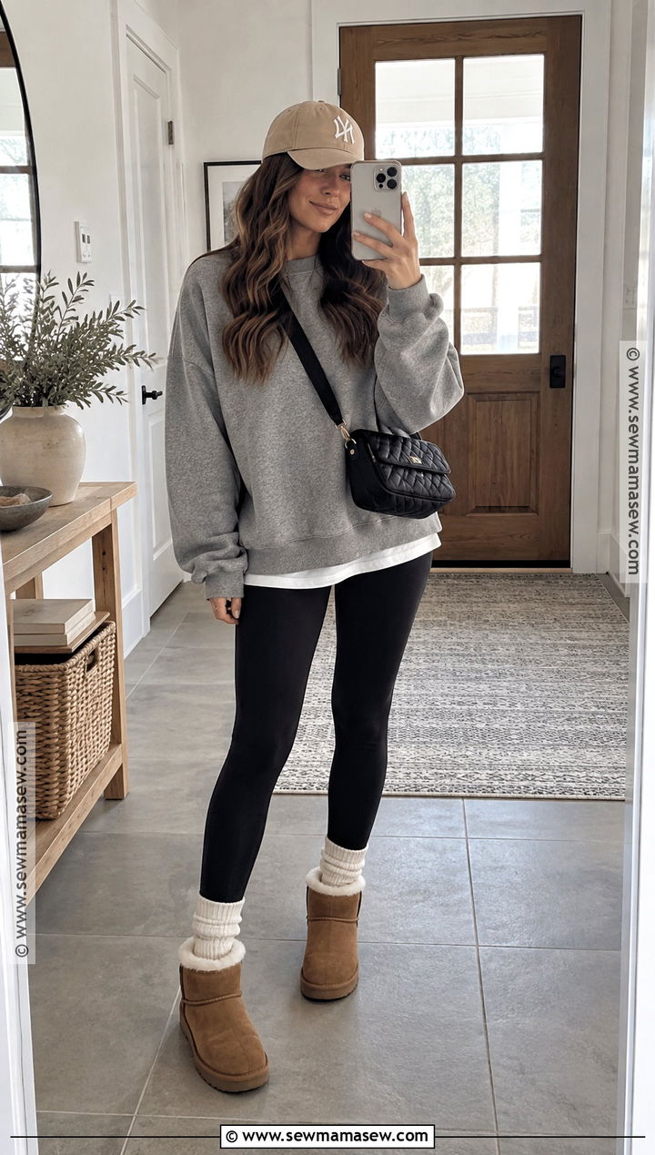 Black Leggings With Sweatshirt And Ugg Style Boots - 25 black leggings outfit fall