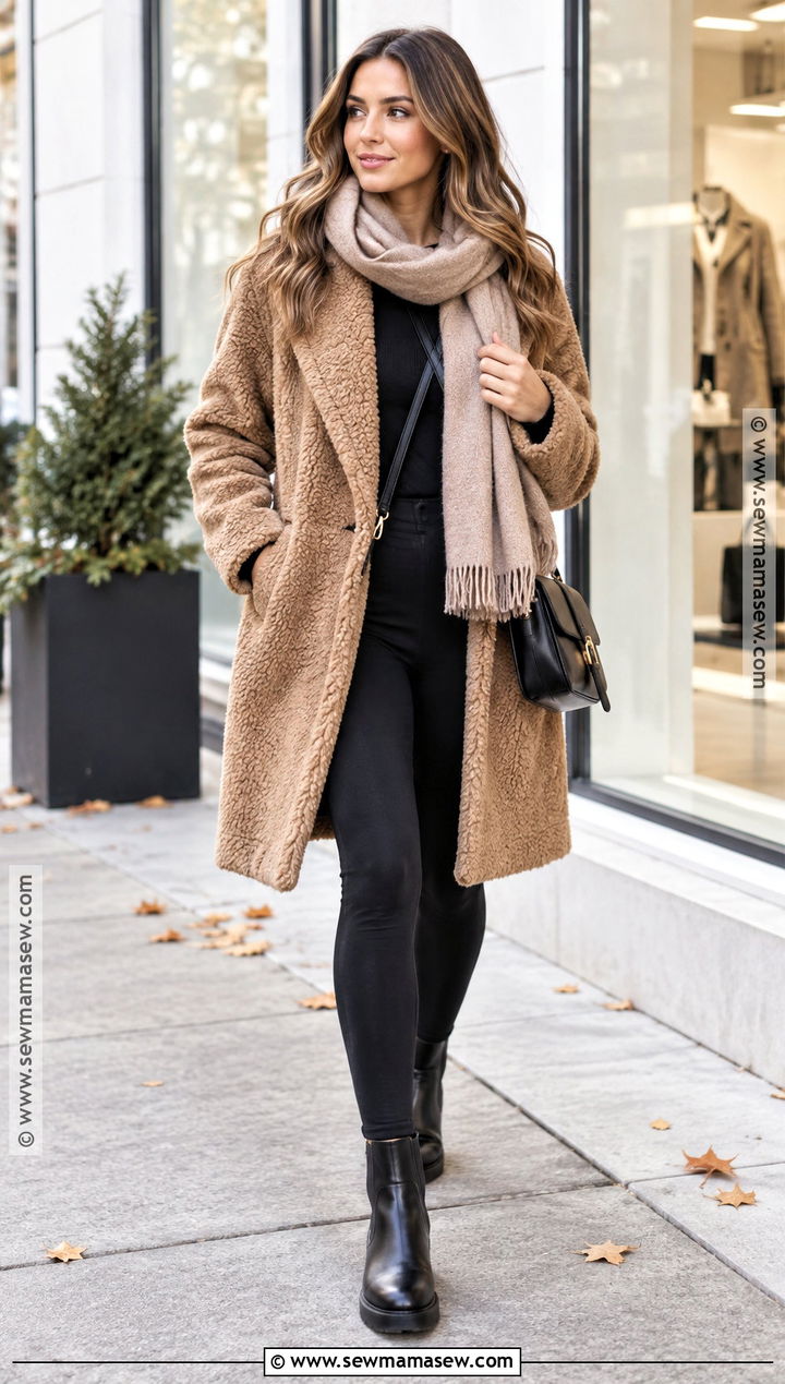 Black Leggings With Teddy Coat And Chelsea Boots - 25 black leggings outfit fall