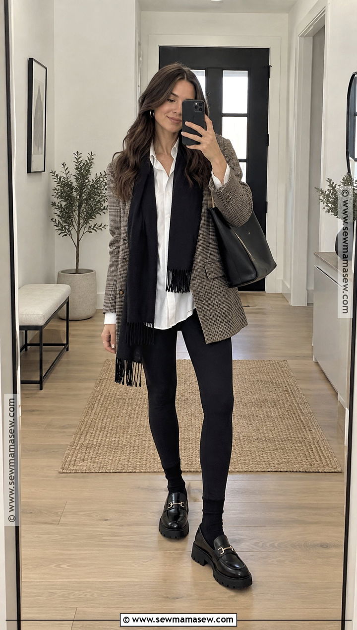 Black Loafers With Leggings And Long Blazer - 15 black loafer outfits women fall