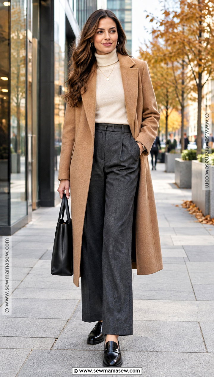 Black Loafers With Wide Leg Trousers And Sweater - 15 black loafer outfits women fall