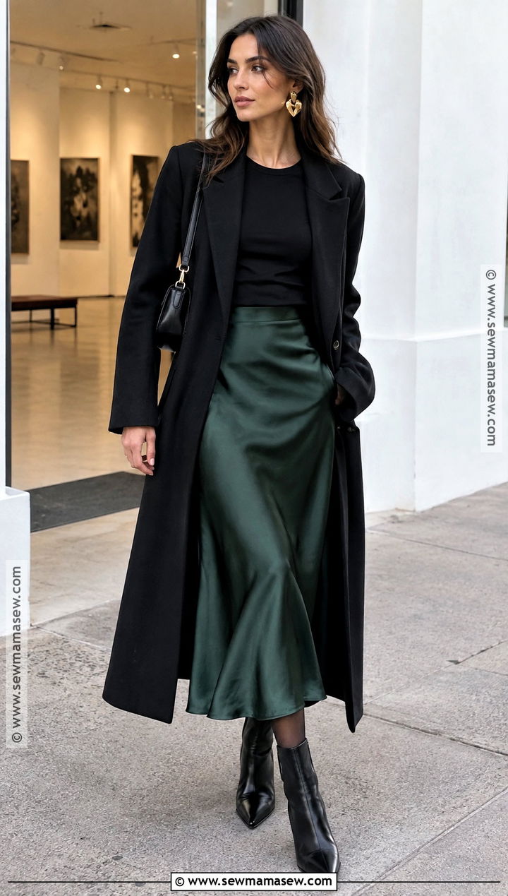 Black Long Coat With Slip Skirt - 20 long coat fall outfit ideas