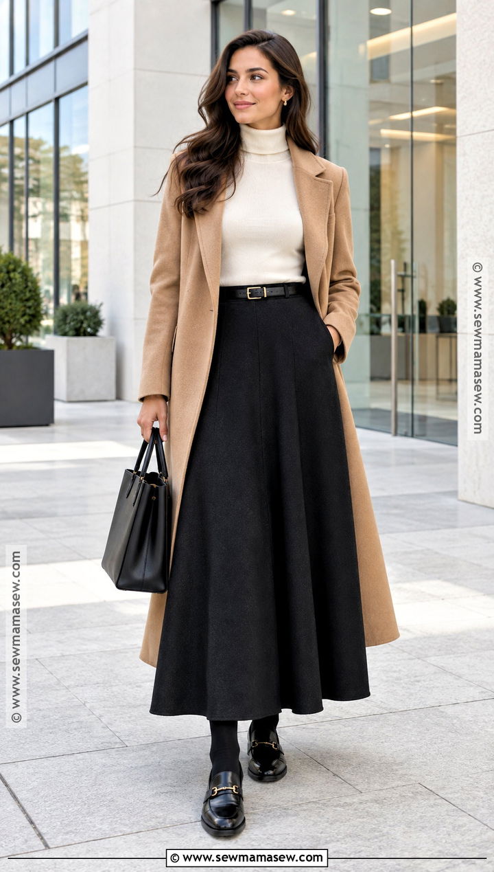 Black Long Skirt With Turtleneck And Loafers - 25 Long Skirt Fall Outfits