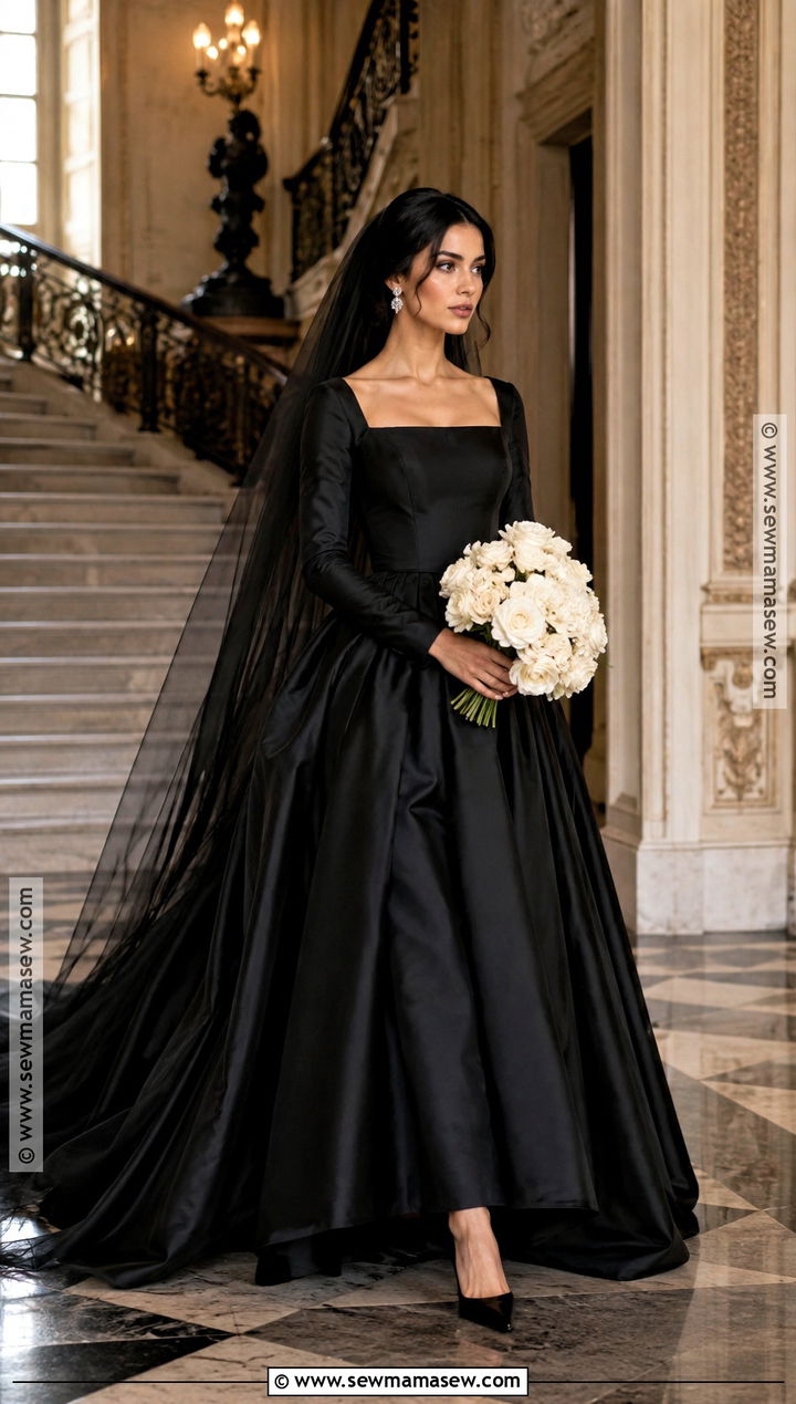 Black Long Sleeve Bridal Dress - 15 autumn bridal dress ideas
