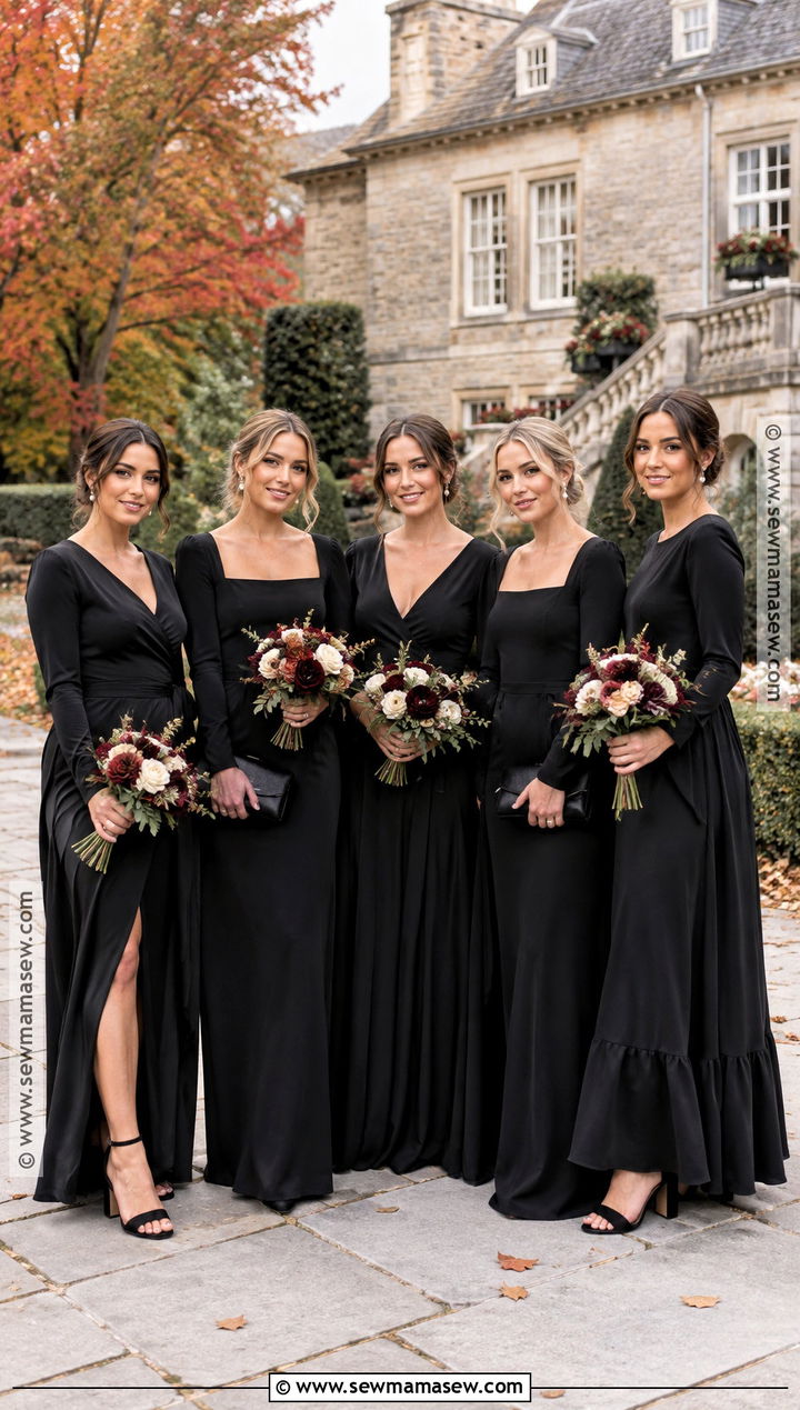 Black Long Sleeve Bridesmaid Dresses - 15 october wedding ideas outdoor bridesmaid dresses