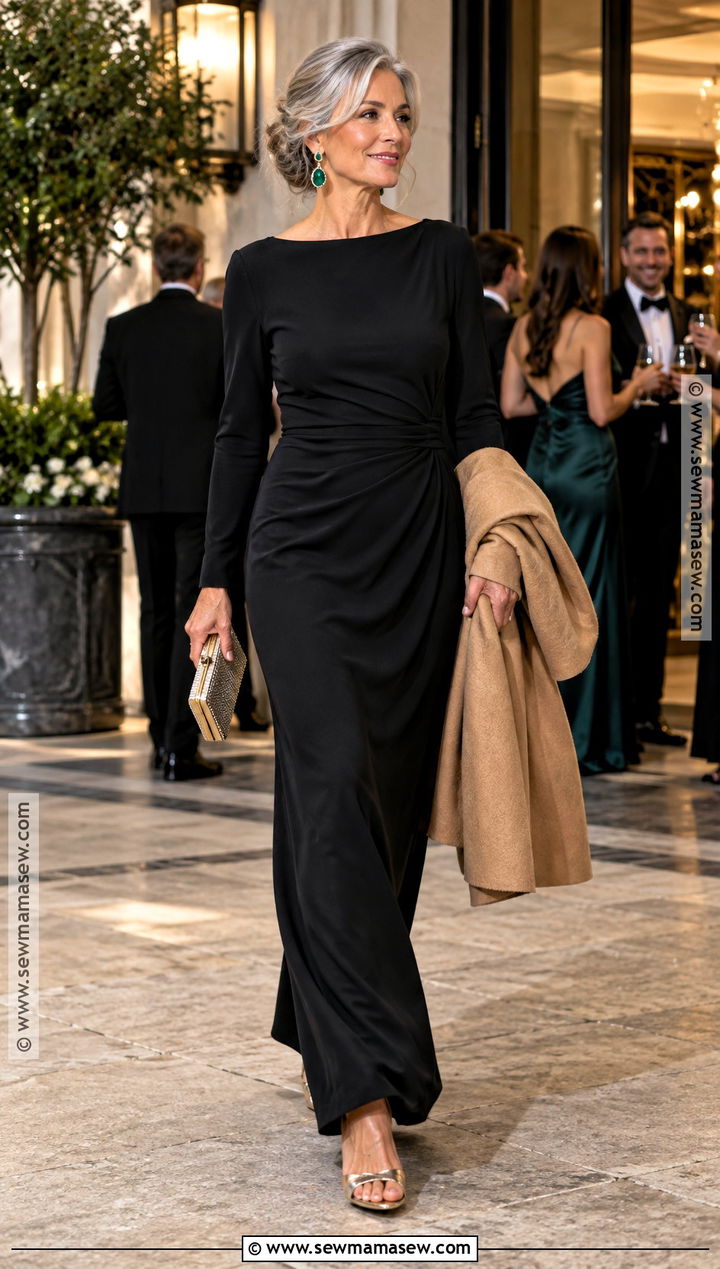 Black Long Sleeve Column Fall Wedding Guest Dress - 15 wedding reception dress for guest fall ideas
