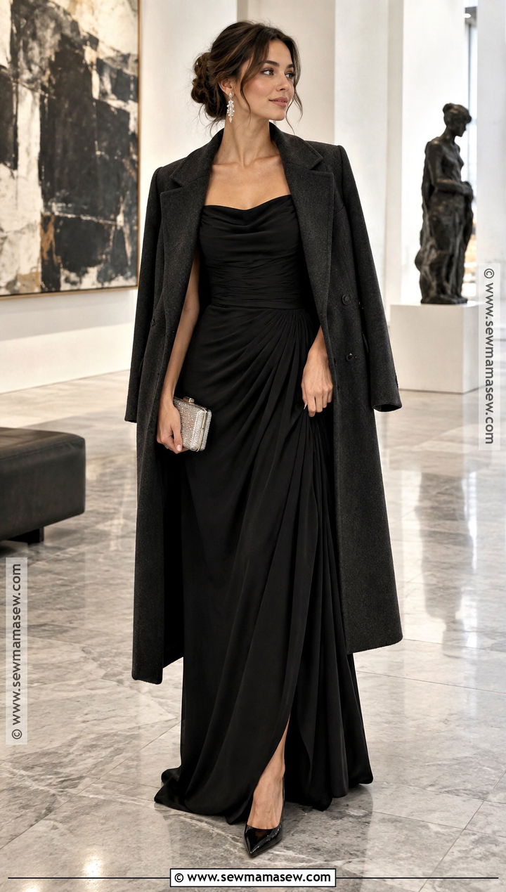 Black Long Sleeve Gown Fall Formal Outfit - 20 fall outfits formal