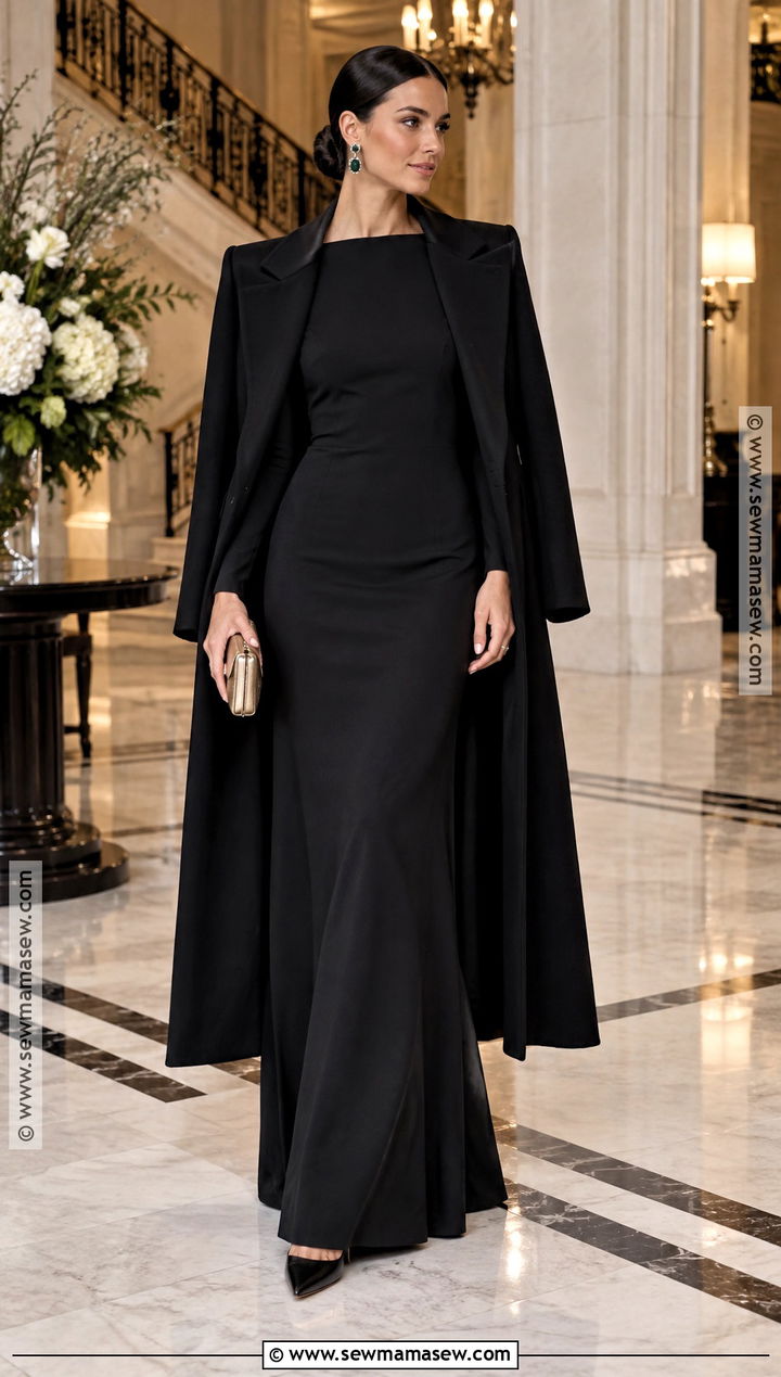 Black Long Sleeve Gown Wedding Guest Outfit - 20 cold fall wedding guest outfit ideas