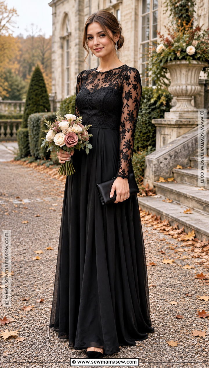 Black Long Sleeve Lace Bridesmaid Dress - 15 black bridesmaid dresses fall wedding