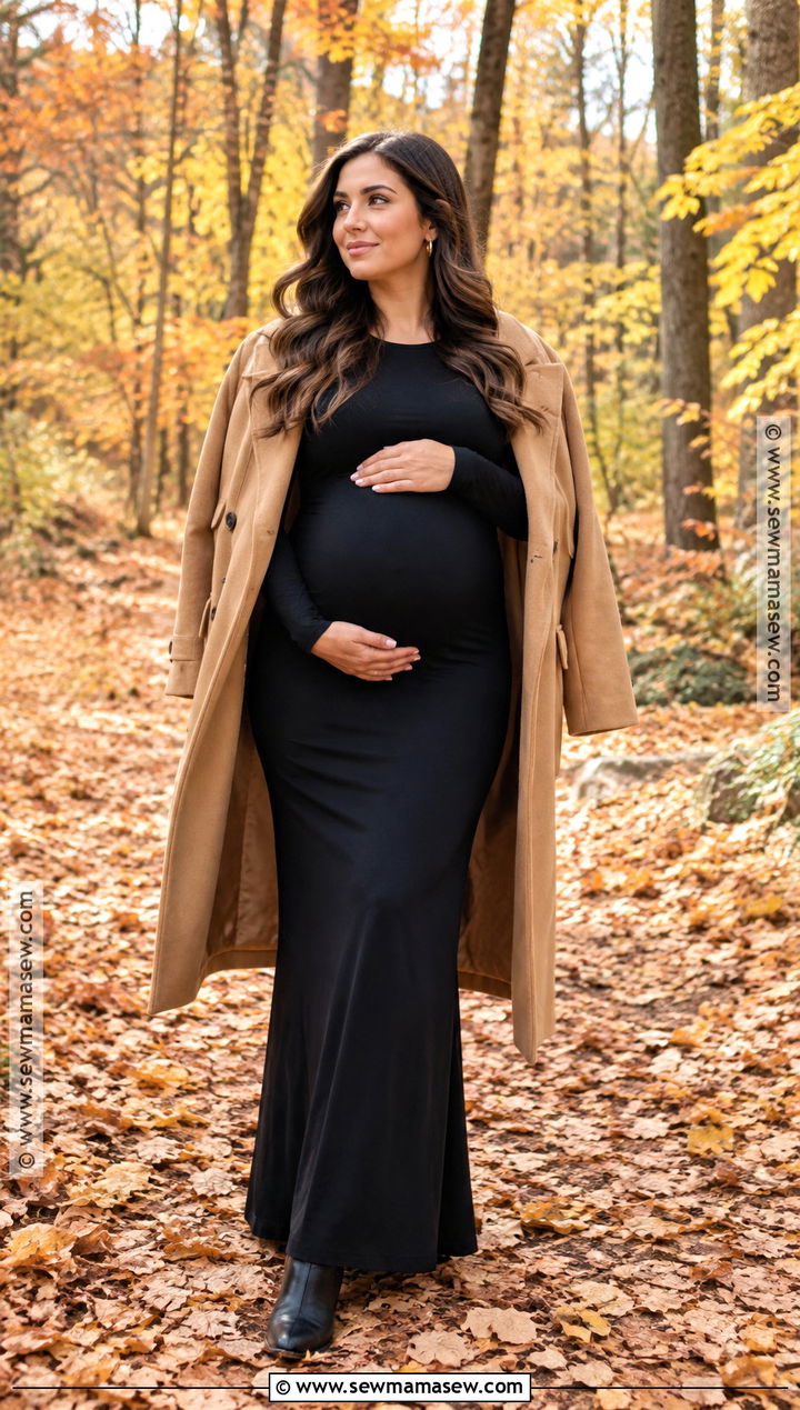 Black Long Sleeve Maternity Maxi Dress - 15 Fall Maternity Shoot Black Dress Ideas