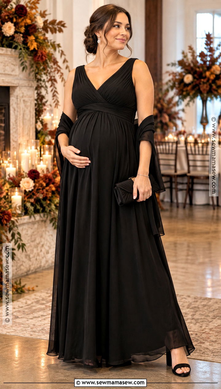 Black Maternity Bridesmaid Dress With Low Block Heels - 15 fall black bridesmaid dresses
