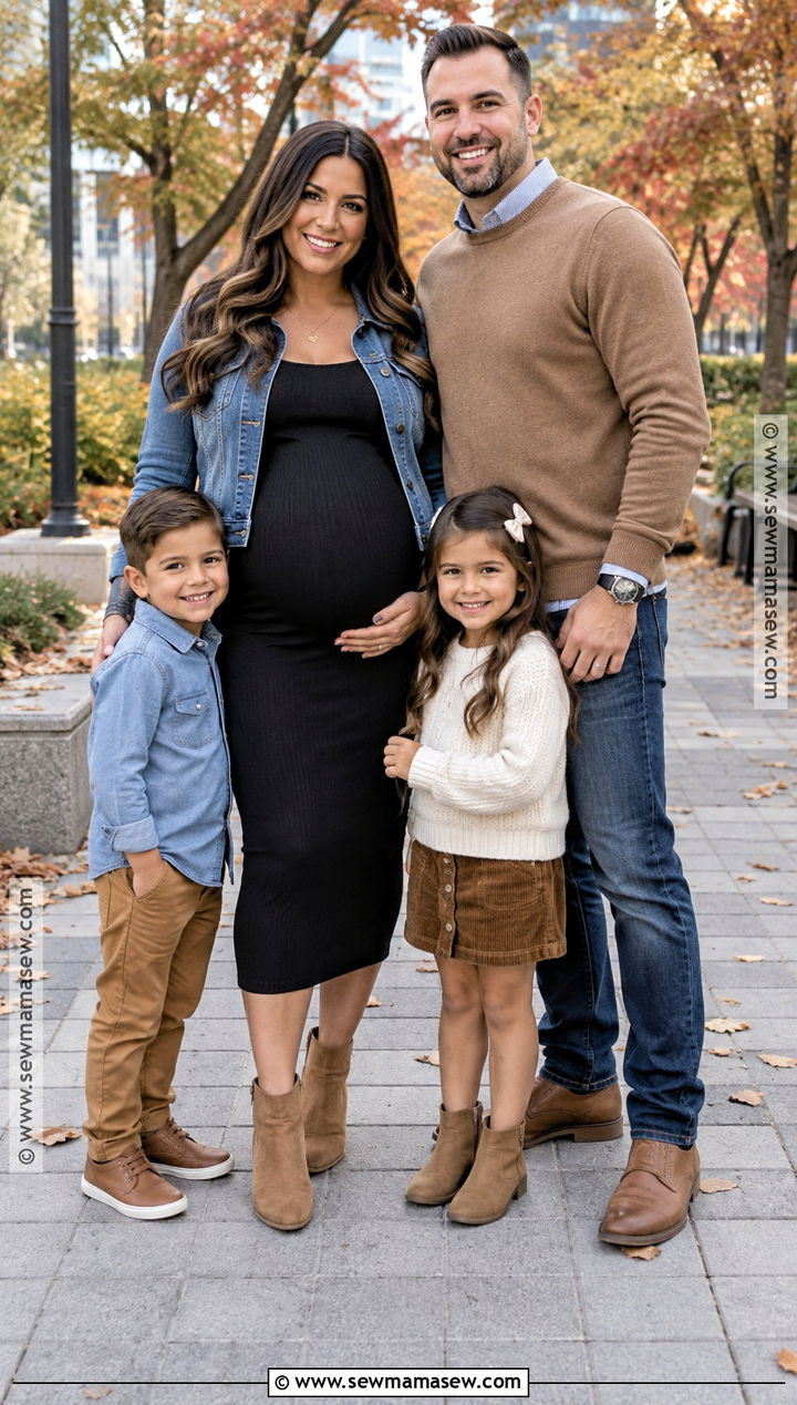 Black Maternity Dress With Denim Family Layers - 15 fall family maternity pictures outfits