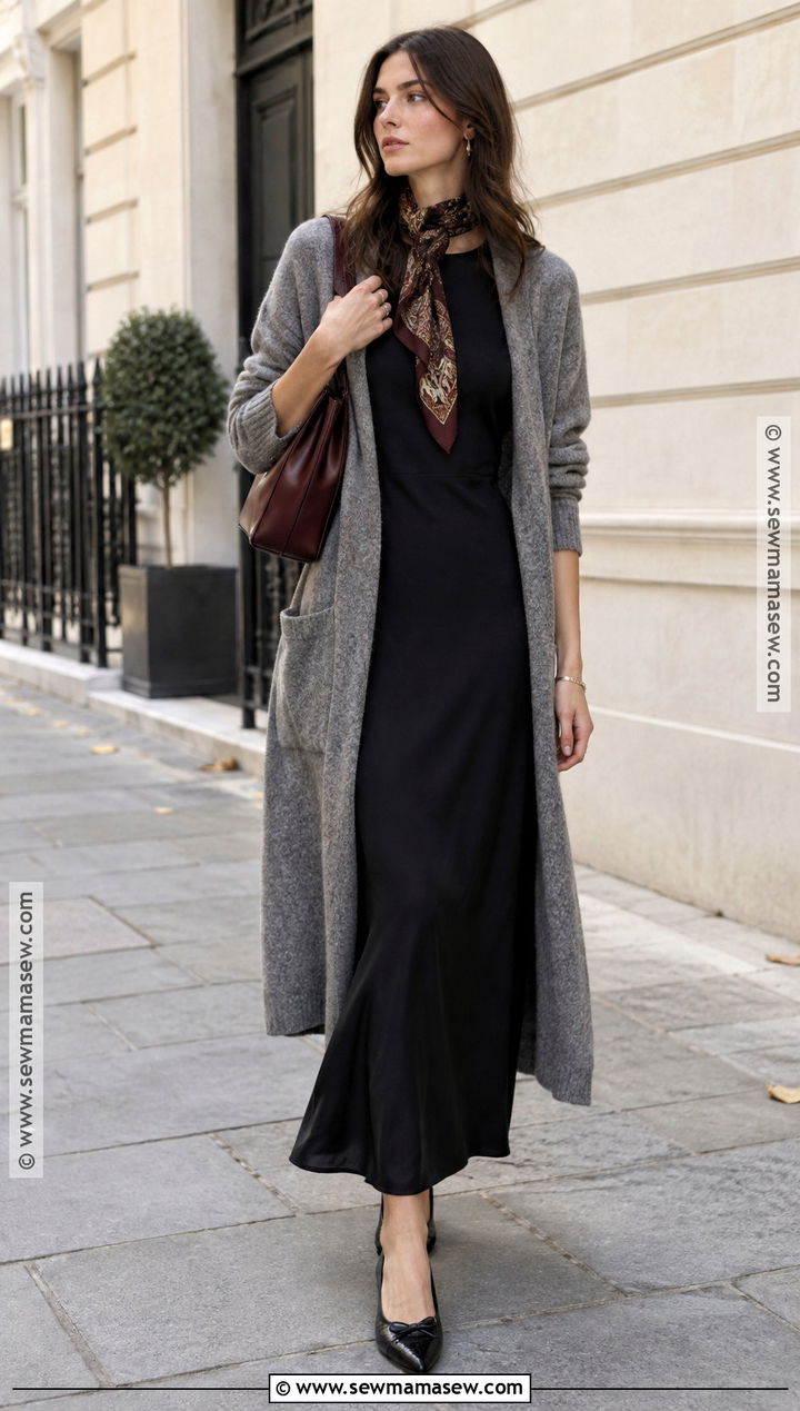 Black Maxi Autumn Dress With Long Cardigan - 25 autumn dress ideas